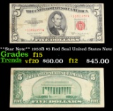 **Star Note** 1953B $5 Red Seal United States Note Grades f+