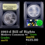 1993-d Bill of Rights Modern Commem Dollar $1 Graded ms70, Perfection BY USCG