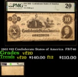 1862 $10 Confederate States of America  FR-T46 Graded vf20 By PMG