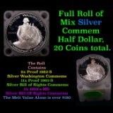 Full Roll of Mix Silver Commem Half Dollar, 20 Coins total.