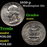 1939-p Washington Quarter 25c Grades Choice Unc
