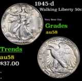 1945-d Walking Liberty Half Dollar 50c Grades Choice AU/BU Slider