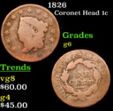 1826 Coronet Head Large Cent 1c Grades g+