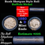 Buffalo Nickel Shotgun Roll in Old Bank Style 'Bell Telephone'  Wrapper 1920 & D Mint Ends.