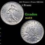 1917 France 1 Franc KM-844 Grades Choice Unc