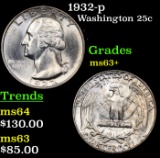 1932-p Washington Quarter 25c Grades Select+ Unc