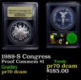 Proof 1989-S Congress Modern Commem Dollar $1 Graded GEM++ Proof Deep Cameo BY USCG