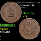 1875-F Germany 2 Pfennig 2p KM-2 Grades vf++