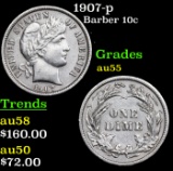 1907-p Barber Dime 10c Grades Choice AU