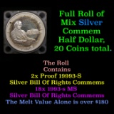 Full Roll of Mix Silver Commem Half Dollar, 20 Coins total.