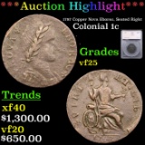 ***Auction Highlight*** 1787 Copper Nova Eborac, Seated Right Colonial Cent 1c Graded vf25 By SEGS (