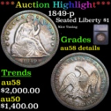 ***Auction Highlight*** 1849-p Seated Liberty Dollar $1 Graded au58 details By SEGS (fc)
