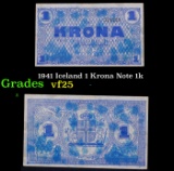 1941 Iceland 1 Krona Note 1k Grades vf+