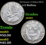 1953 Panama 1/2 Balboa KM-20 Grades Select Unc