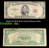 1953C $5 Red Seal Fancy Serial United States Note Grades f, fine