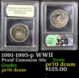 Proof 1991-1995-p WWII Modern Commem Half Dollar 50c Graded GEM++ Proof Deep Cameo By USCG