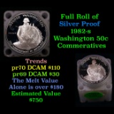 Full Roll of Proof Silver 1982-S Commem Washington Half Dollar, 20 Coins total.