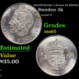 1955-TS Sweden 5 Kronor 5k KM-829 Grades GEM Unc