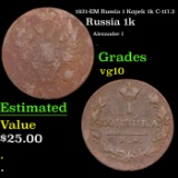 1821-EM Russia 1 Kopek 1k C-117.3 Grades vg+