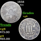 1858 Three Cent Silver 3cs Grades vg, very good