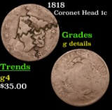 1818 Coronet Head Large Cent 1c Grades g details