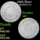 1866 Rays Buffalo Nickel 5c Grades ag3