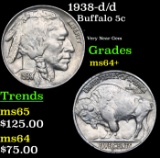 1938-d/d Buffalo Nickel 5c Grades Choice+ Unc