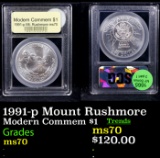 1991-p Mount Rushmore Modern Commem Dollar $1 Graded ms70, Perfection BY USCG
