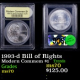 1993-d Bill of Rights Modern Commem Dollar $1 Graded ms70, Perfection BY USCG