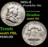 1951-d Franklin Half Dollar 50c Grades GEM FBL