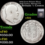 1908 Great Britain Silver Half Crown, Edward VII Graded vf25 By SEGS