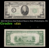 1934 $20 Green Seal Federal Reserve Note (Philadelphia, PA) Grades vf+
