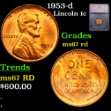1953-d Lincoln Cent 1c Graded ms67 rd BY SEGS