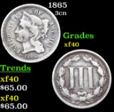 1865 Three Cent Copper Nickel 3cn Grades xf