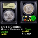 1994-d Capitol Modern Commem Dollar $1 Graded ms70, Perfection BY USCG