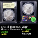 1991-d Korean War Modern Commem Dollar $1 Graded ms70, Perfection BY USCG