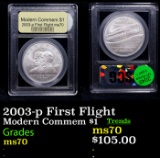 2003-p First Flight Modern Commem Dollar $1 Graded ms70, Perfection BY USCG