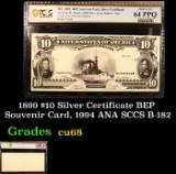 PCGS 1899 $10 Silver Certificate BEP Souvenir Card, 1994 ANA SCCS B-182 Graded cu68 By PCGS