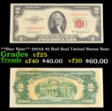 **Star Note** 1953A $2 Red Seal United States Note Grades vf+
