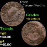 1822 Coronet Head Large Cent 1c Grades vg details