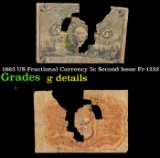 1863 US Fractional Currency 5c Second Issue Fr-1232 Grades g details
