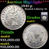 ***Auction Highlight*** 1841-p Seated Liberty Dollar $1 Graded ms63+ By SEGS (fc)