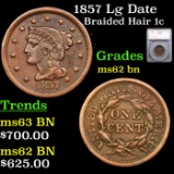 1857 Lg Date Braided Hair Large Cent 1c Graded ms62 bn By SEGS