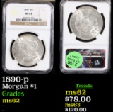 NGC 1890-p Morgan Dollar $1 Graded ms62 By NGC