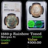 NGC 1889-p Morgan Dollar Rainbow Toned $1 Graded ms63 By NGC