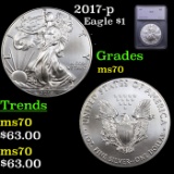 2017-p Silver Eagle Dollar $1 Graded ms70 By SEGS