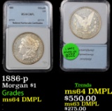 1886-p Morgan Dollar $1 Graded ms64 DMPL By NNC