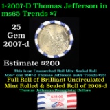 Full Roll of 2007-d Thomas Jefferson Presidential $1 Coin Rolls in Original United State Mint Wrappe