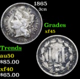 1865 Three Cent Copper Nickel 3cn Grades xf+