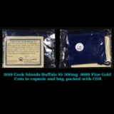 2019 Cook Islands Buffalo $5 200mg .9999 Fine Gold Coin in capsule and bag, packed with COA. Tribute